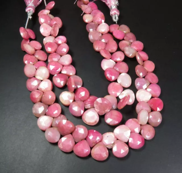 Mystic Pink Moonstone Faceted Coated Gems Heart Beads 8"Strand 8.5-10mm GV-3602