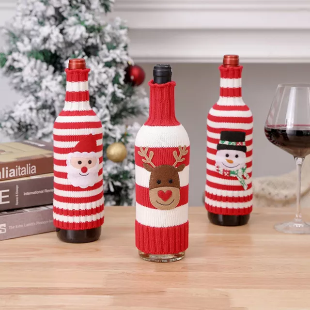 3PCS Christmas Wine Bottle Cover Bag Santa Reindeer Snowman Wine Bottle Sweater 3