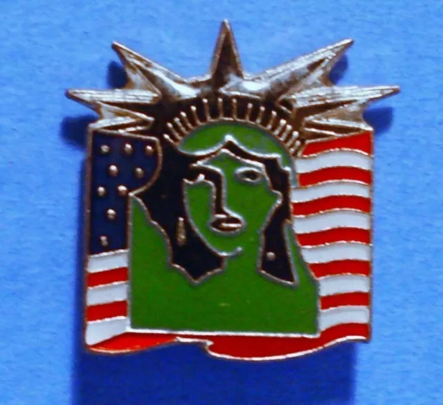 New York - Statue Of Liberty - Usa Flag - Vintage Lapel Pin - Hat Pin - Pinback