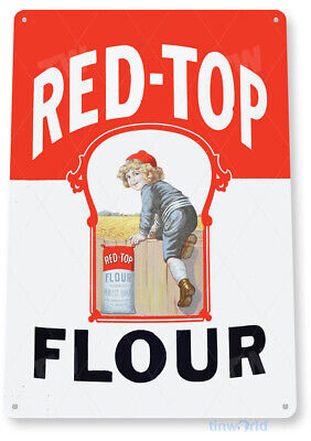 TIN SIGN Red Top Flour Metal Décor Art Kitchen Cottage Farm Shop Store A589