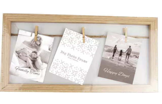 Hanging Wooden Peg Photo Frame Clothes Washing Line Style 3 PEG Mothers Day Gift