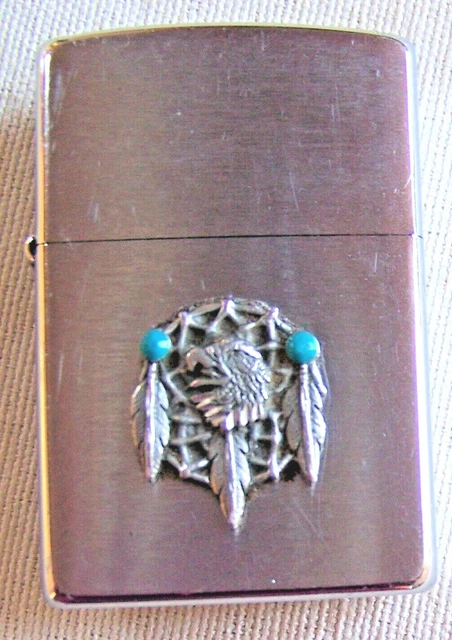 2002 Brushed Chrome ZIPPO Dreamcatcher Lighter Eagle Feathers Indian & Turquoise