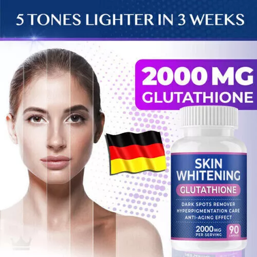 Skin Whitening Glutathione 2000mg, 90 capsules per serving
