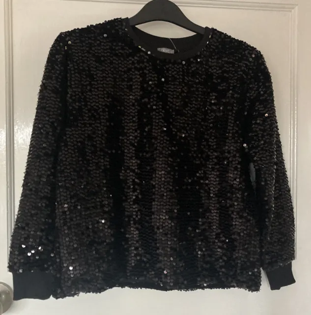 Next Girls Black Heavily Sequinned Long Sleeved Party Top/Jumper - Age 11 - New