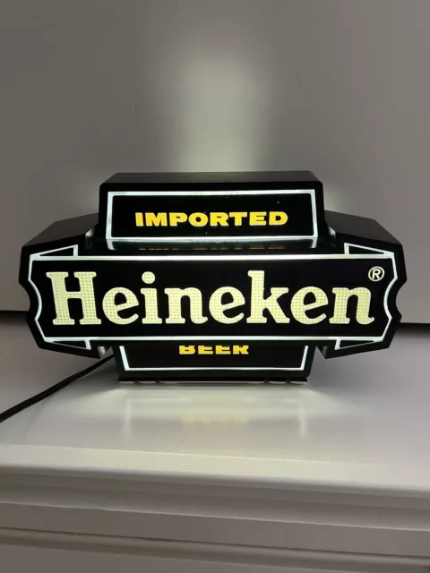VINTAGE 1960's HEINEKEN IMPORTED BEER LIGHTED BAR SIGN 11" UNIQUE