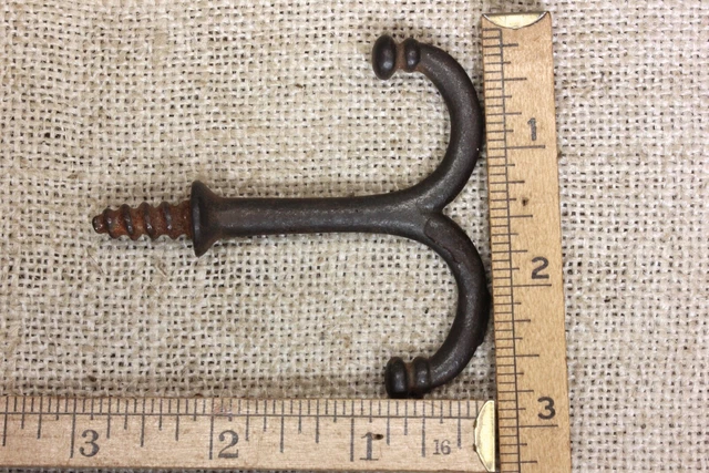 3 old Coat Hooks under shelf cup hangers farmhouse vintage 1880’s rustic 2 1/4" 3