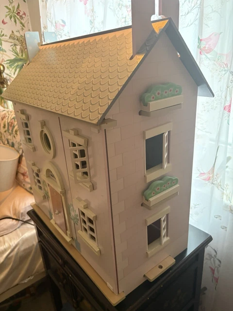 WOODEN 1:12 2-STOREY Modern Painted Doll's House 4 Rooms Pink/White £21 ...