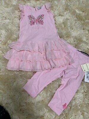 Monnalisa Girls Pink Butterfly Design Dress & Legging Set - 2 Years 24M