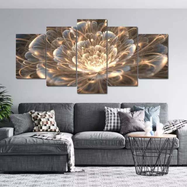 Golden Rays Fractal Flower 5 Pieces Canvas Print Poster HOME DECOR Wall Art