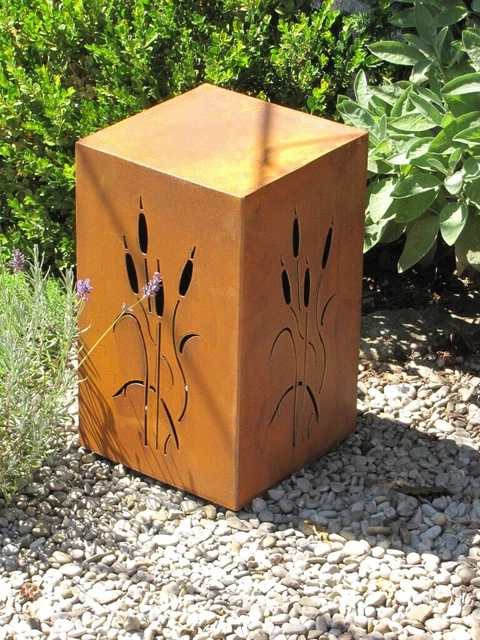 EDELROST DEKOSÄULE SCHILF Rostsäule Gartendeko Rost Pflanzsäule Metall ...