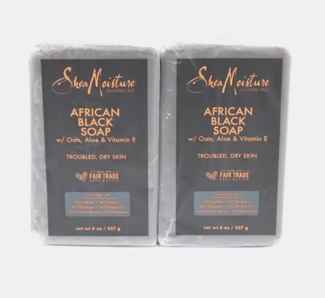 Shea Moisture African Black Soap w/ Oats, Aloe & Vitamin E 8oz – 2 Pack – NEW