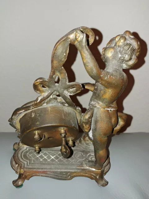 Bronze Winding Clock New Haven Cherub Rococo Victorian Style approx 7"H 3