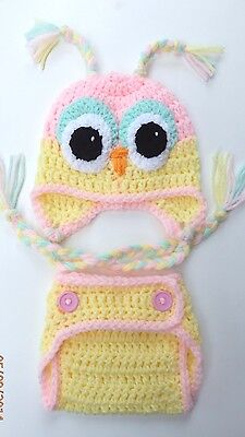 CROCHET BABY OWL HAT DIAPER  SET knit infant toddler beanie photo prop
