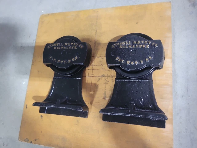 2 Vintage Barn Door Rollers Antique, Restored, Stowell Mfg, Milwaukee 2