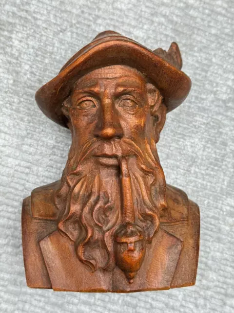 Vintage Wood Carving Bearded Man With Smoker's Pipe Dutch Irish German English