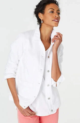 J.JILL White Denim  Fringe Trim Pockets Jacket Size Small S  NWT $99