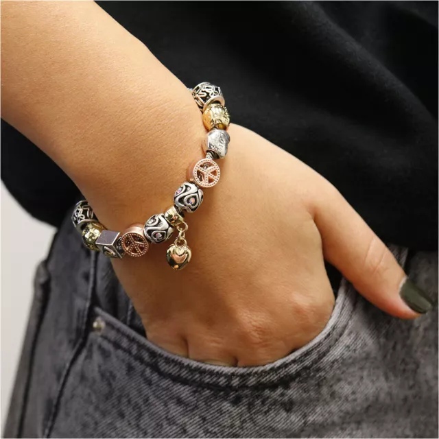 18K Gold Plated Heart Clear CZ Charm Bracelet Made with Swarovski Element 2