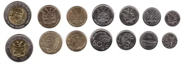 Namibia _ Set 7 Coins 5 5 10 50 Cents 1 5 10 Dollars 2000 - 2015 UNC