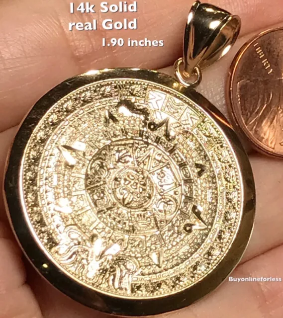 GOLD AZTEKISCHER AZTEKISCHER Kalender Anhänger 14k massiv Maya Halskette Gold 1,90" groß groß groß groß groß