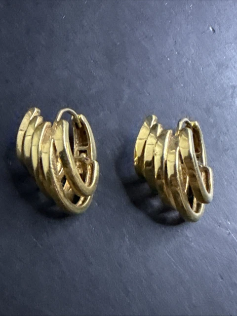 Boucles D'oreilles Créoles Anciennes Plaquées Or, Fermoir Clips, Style Créateur