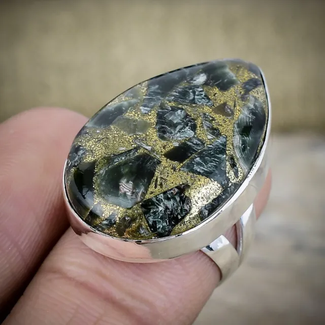 Copper Seraphinite Gemstone 925 Sterling Silver Handmade Amazing Ring Jewelry