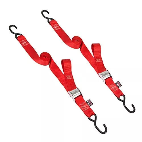 2in x 8ft Cam Buckle Tie-Downs with S-Hooks - Made in USA - 600 lb. Working L...