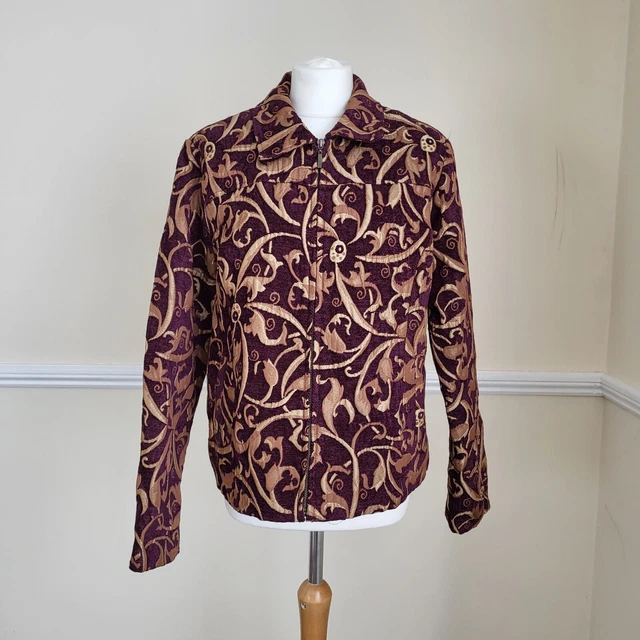 VINTAGE ERIN LONDON Jacket Womens Large Burgundy Gold Brocade Paisley 90s  Retro £16.99 - PicClick UK