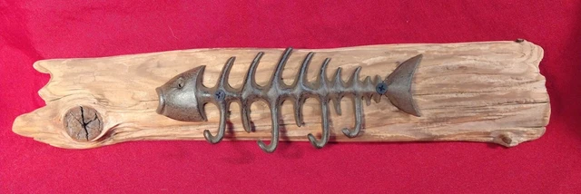 Key Holder Rack 4 Hook Metal Boathouse Fishing Fish Bone 17 Inch