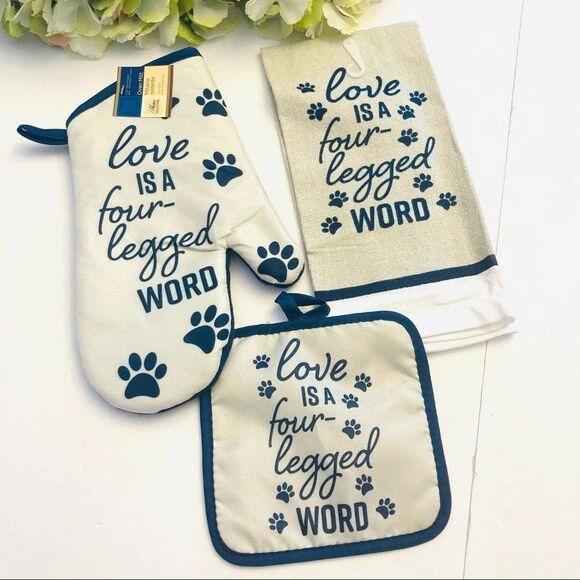 Love is a 4 palabras Petas Amantes de las Mascotas Cocina Juego de Portavasos/Toalla Nuevo Patas Perro/ca