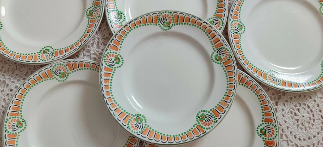 6 Assiettes 21,5 cm Modèle DERBY signées LONGWY,Faïence Ancien Vaisselle French