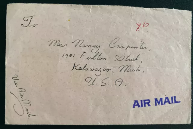 1962 Bangkok Thailand Airmail Cover To Kalamazoo MI USA