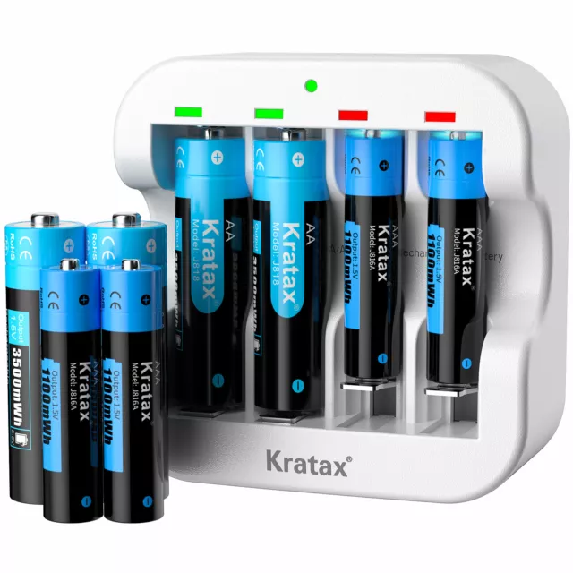 Kratax 1.5V AA AAA Akku Lithium Ion Wiederaufladbare Batterien AA AAA Batterien