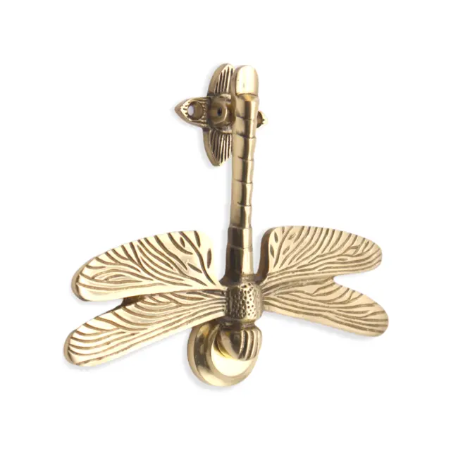 Antique Vintage Style Solid Brass Dragonfly Front Door Knocker - Polished Brass