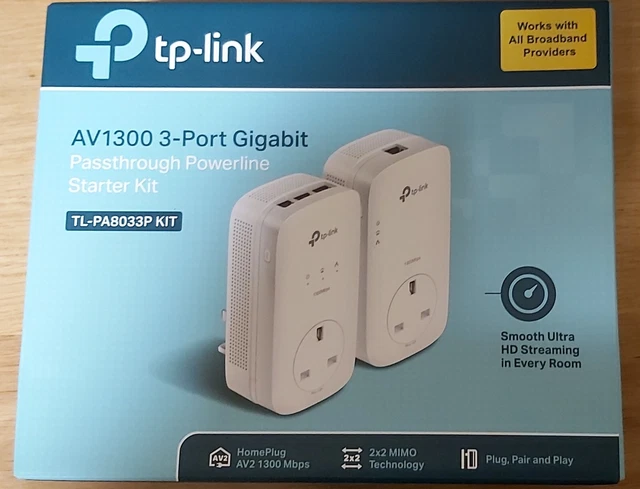 TP-LINK TLPA8033PKIT 3-Port Gigabit Powerline Adapter Starter Kit