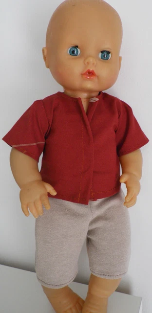Tenue Pour Poupon 36-38 Cm - Bermuda + Chemise En Coton, Neuf, Création Française