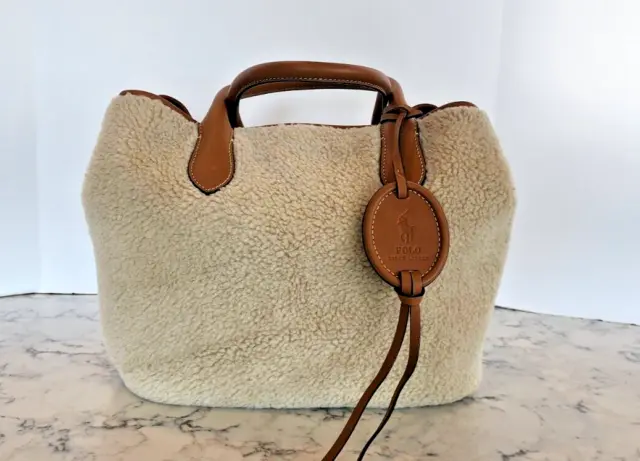 New RALPH LAUREN Shearling and Leather Large Tote Convertible Handbag