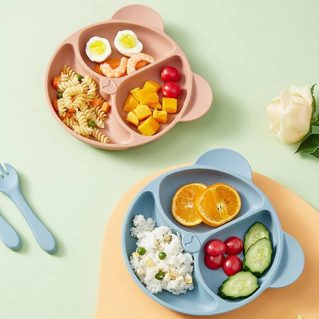 Plato chupador de silicona cuchara y tenedor platos para niños plato de cena para bebé