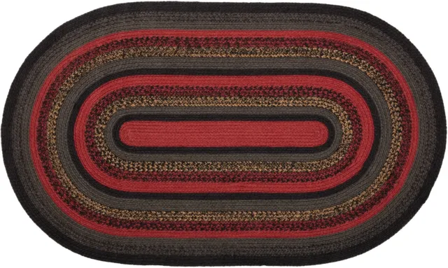 Red & Black Oval Braided Rug Eco-Friendly Country Farmhouse with Non-Slip Pad