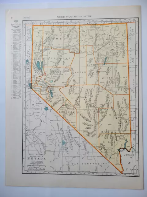 Nevada/Nebraska Rand McNally 1942 2-Sided Map Counties Cities ~11x14"