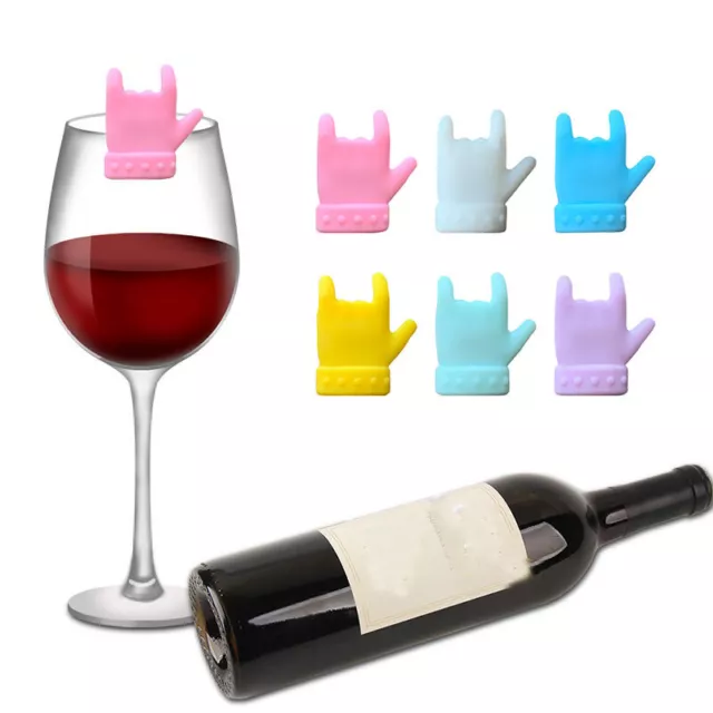 6 PIEZAS Marcadores de vaso de vino multicolor en forma de dedo de silicona Identi.di