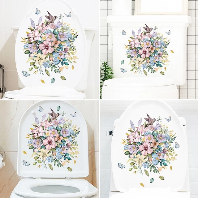 Pegatinas de pared de flores colibrí mural pegatinas de inodoro impermeables inofensivas