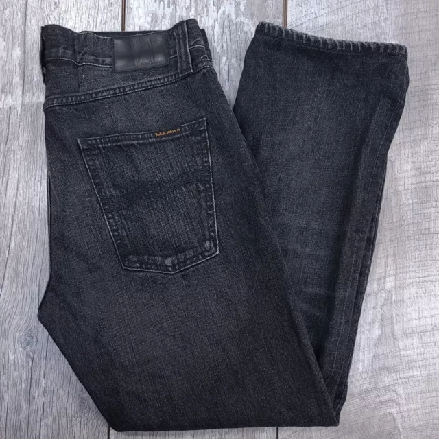 Nudie Jeans Mens Easy Emil Relaxed Size 31x28 Contrast Black Denim Pant Mid Rise