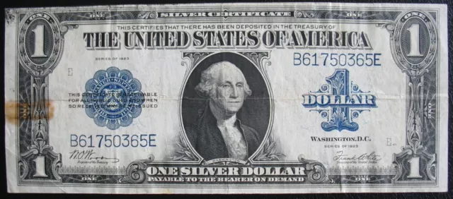 1923 US $1 One Dollar Silver Certificate Blue Seal Large Currency Note