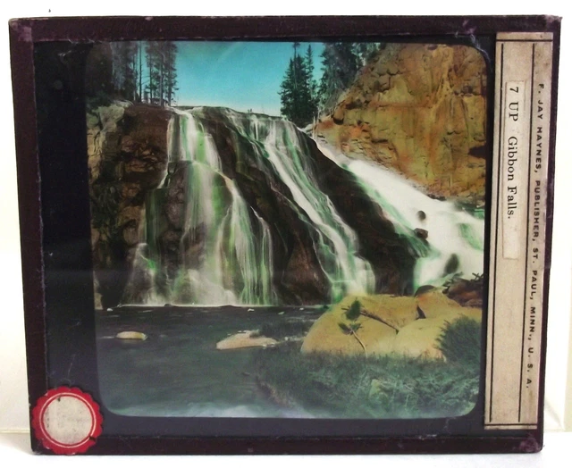 F JAY HAYNES GIBBON FALLS YELLOWSTONE NATIONAL Magic Lantern COLOR Glass slide