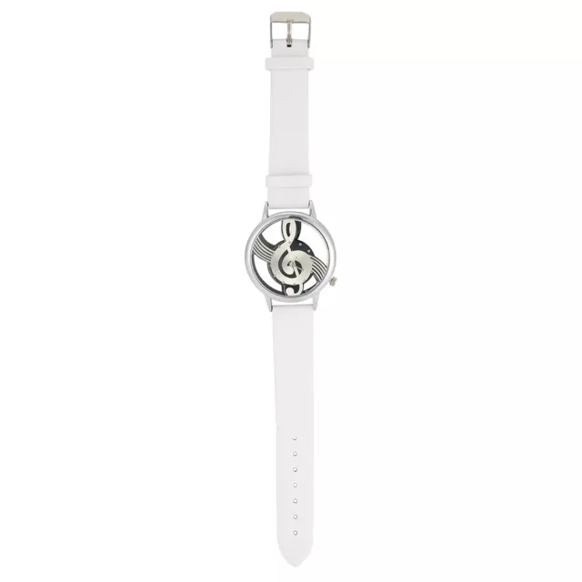 (White Strap)Quartz Analog Couple Watch Round Hollow Musical Note Dial PU HG5