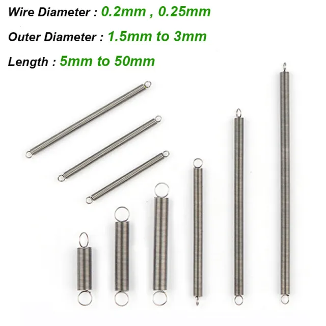 10Pcs Stainless Steel Tension Spring Extension Spring Wire Diameter 0.2mm 0.25mm