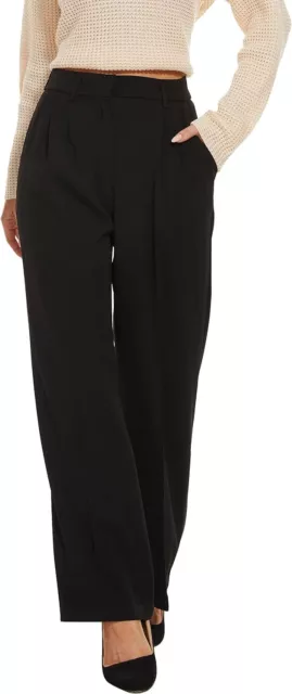 FUNYYZO Women's Wide Leg Pants High Elastic Waisted in The Back Business Work Tr