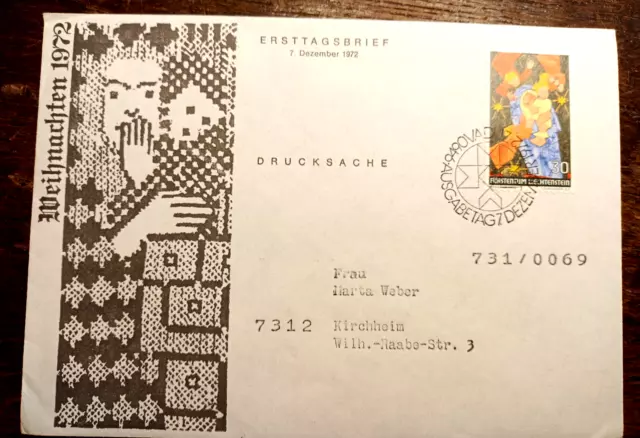 ETB Ersttagsbrief FDC Lichtenstein Weihnachten 1972 Mi 578