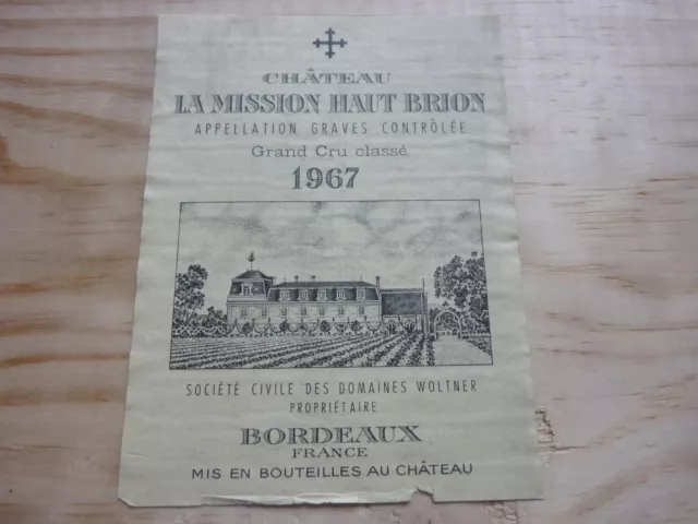 etiquette vin chateau La Mission haut brion 1967 75cl original wine label