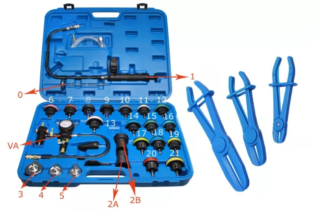 28 tlg. Kühlsystemtester Kühlerabdrückgerät + 3-tlg Schlauchklemmen Zangen